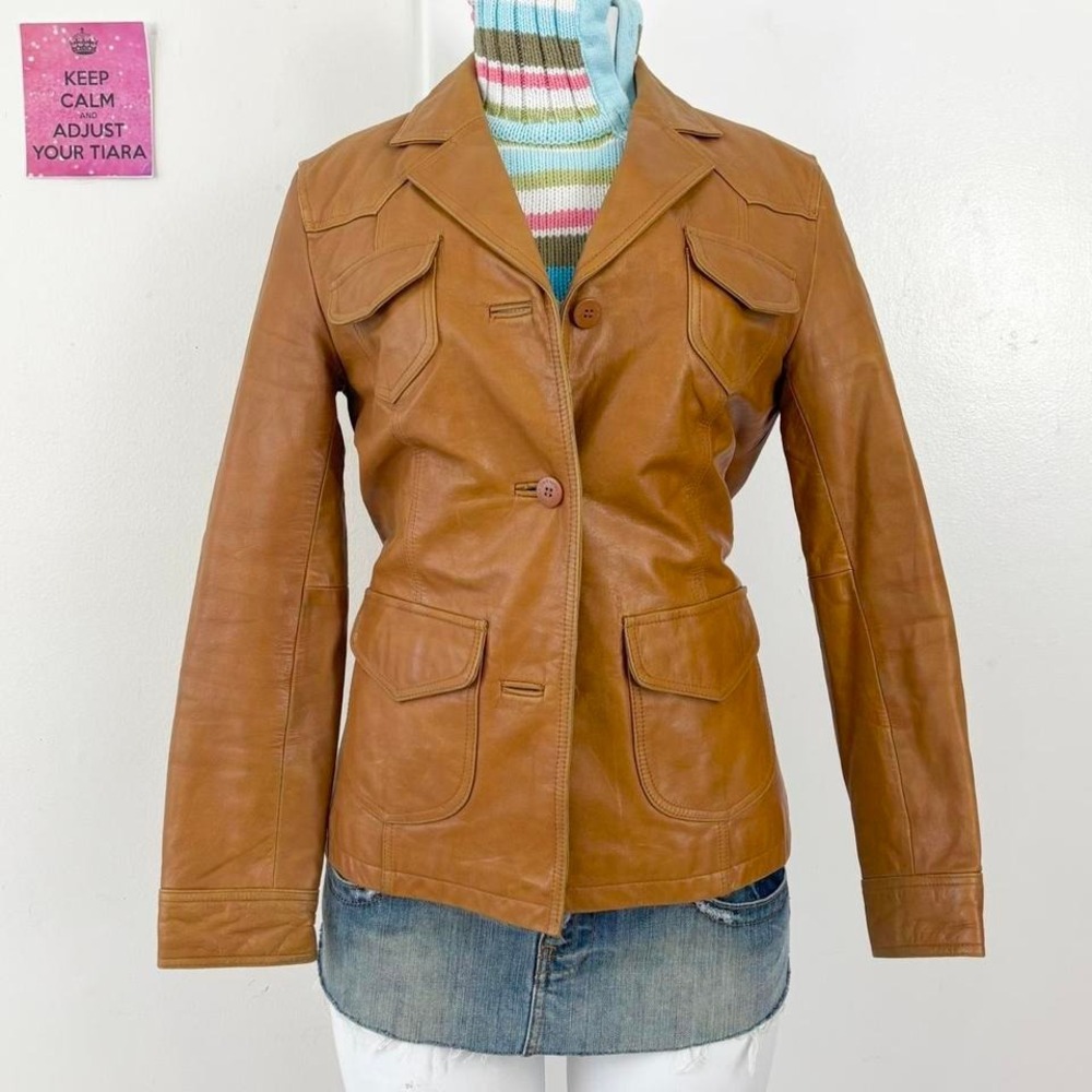 steve madden brown leather jacket fitted y2k